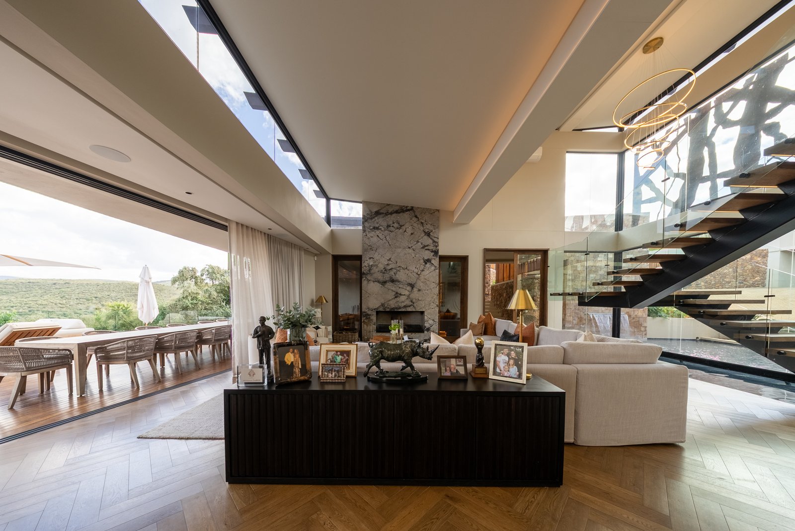 Dining hall beneath the floating staircase